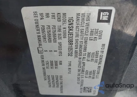 2011 Chevrolet Suburban 1500 Lt1 from USA, damaged, VIN 1GNSKJE33BR105732